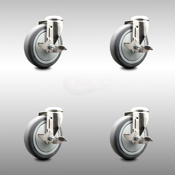 Service Caster 5 Inch 316SS Thermoplastic Rubber Wheel Swivel Bolt Hole Caster Set with Brake SCC-SS316BH20S514-TPRB-TLB-4 - main